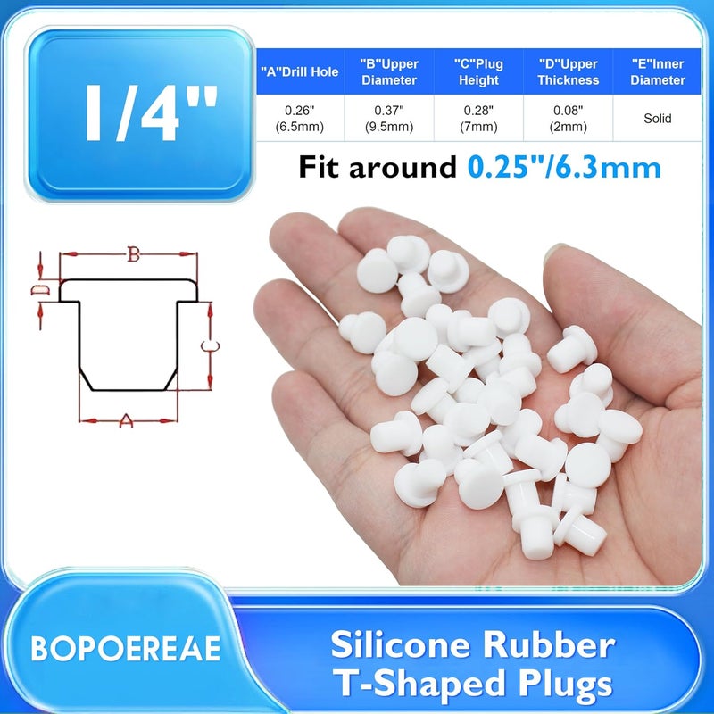 BOPOREAE 35 Pcs 6.5 mm/0.26 in Silicone Rubber Plug for Small Round Holes, Waterproof T Type Rubber Stoppers, Soft Flexible Seal Button Plugs Tube Pipe End Caps Inserts Bathtub Jet Covers, White - Image 2